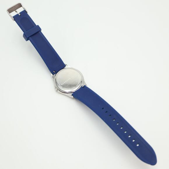 Kenneth Cole NY Mens Day Date Watch 37mm Silver Tone Blue Silicone w New Battery - Picture 15 of 16